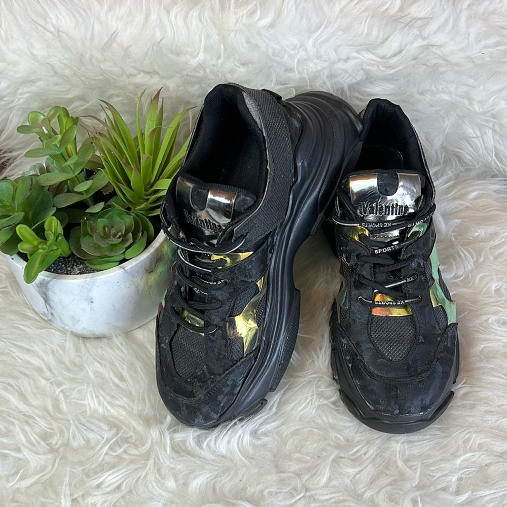 Men’s Camouflage Black/Gold Sports Running Chunky Shoes Sneakers Size 40 EU